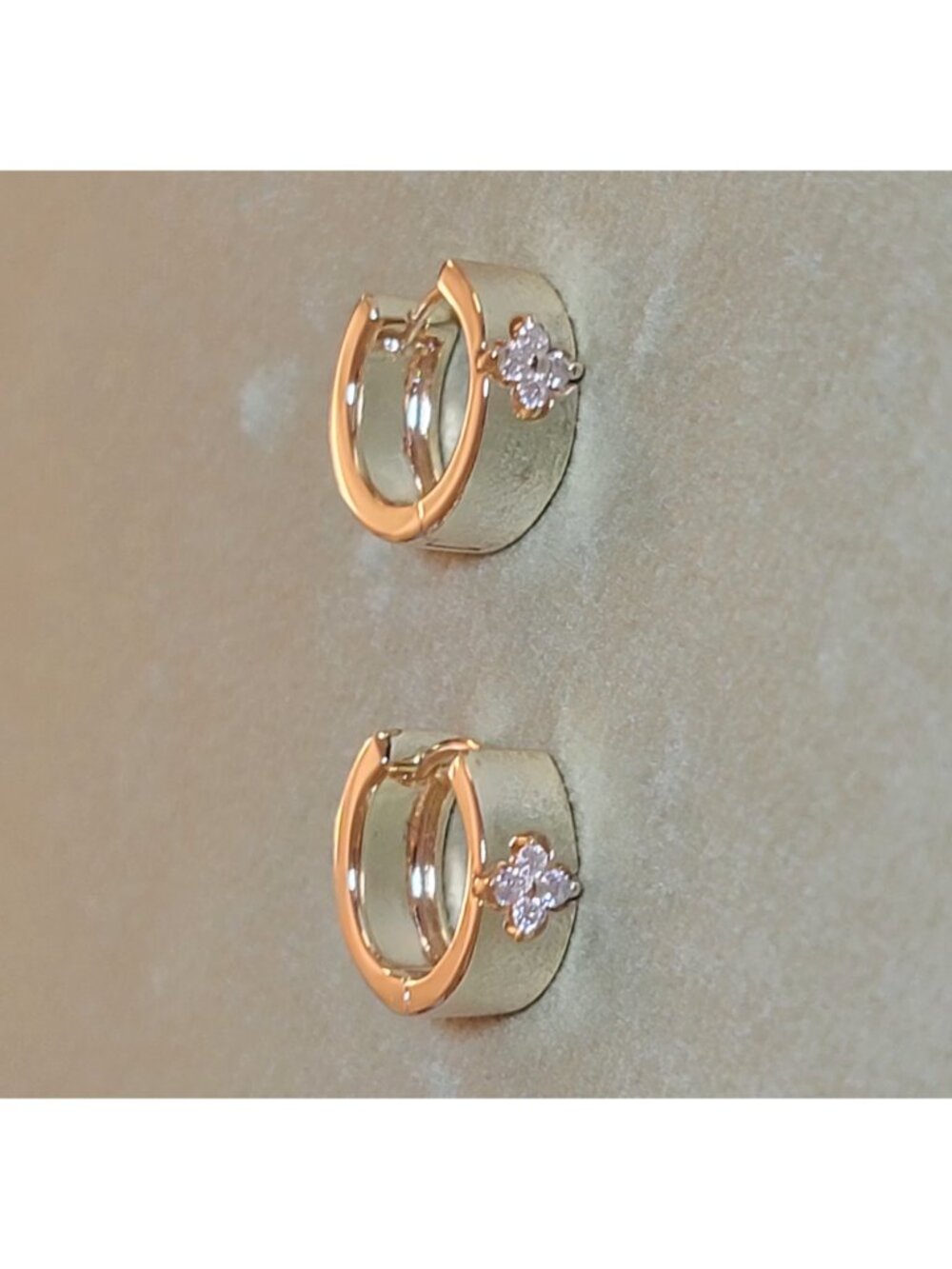 14K Yellow Gold Plated Clover Moissanite Hoop Earrings Brass NWT